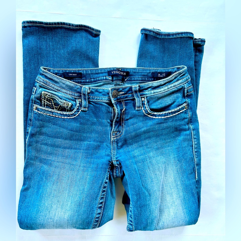VIGOSS Heritage Fit Slim Boot Embellished Cowgirl Western Jeans